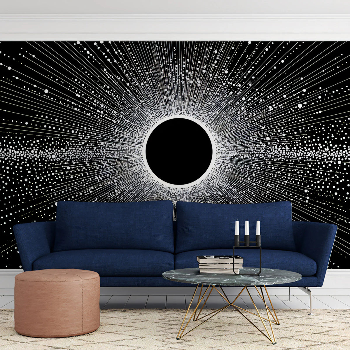 Radial Light Burst Mural Wallpaper — High-Contrast Geometric Abstract Mural Wallpaper - pure wallpaper artwork