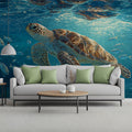 Oceanic Sea Turtle Mural Wallpaper — Coastal Blue Underwater Scene Mural Wallpaper - pure wallpaper artwork