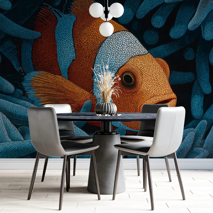 Clownfish Pointillist Mural Wallpaper — Vibrant Aquatic Art Mural Wallpaper