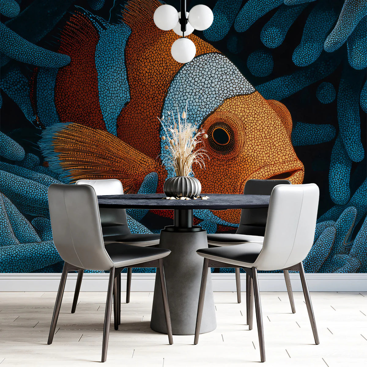 Clownfish Pointillist Mural Wallpaper — Vibrant Aquatic Art Mural Wallpaper - pure wallpaper artwork