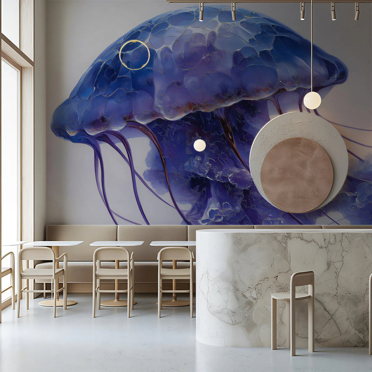 Ethereal Jellyfish Mural Wallpaper — Painted Marine Art Mural Wallpaper - pure wallpaper artwork