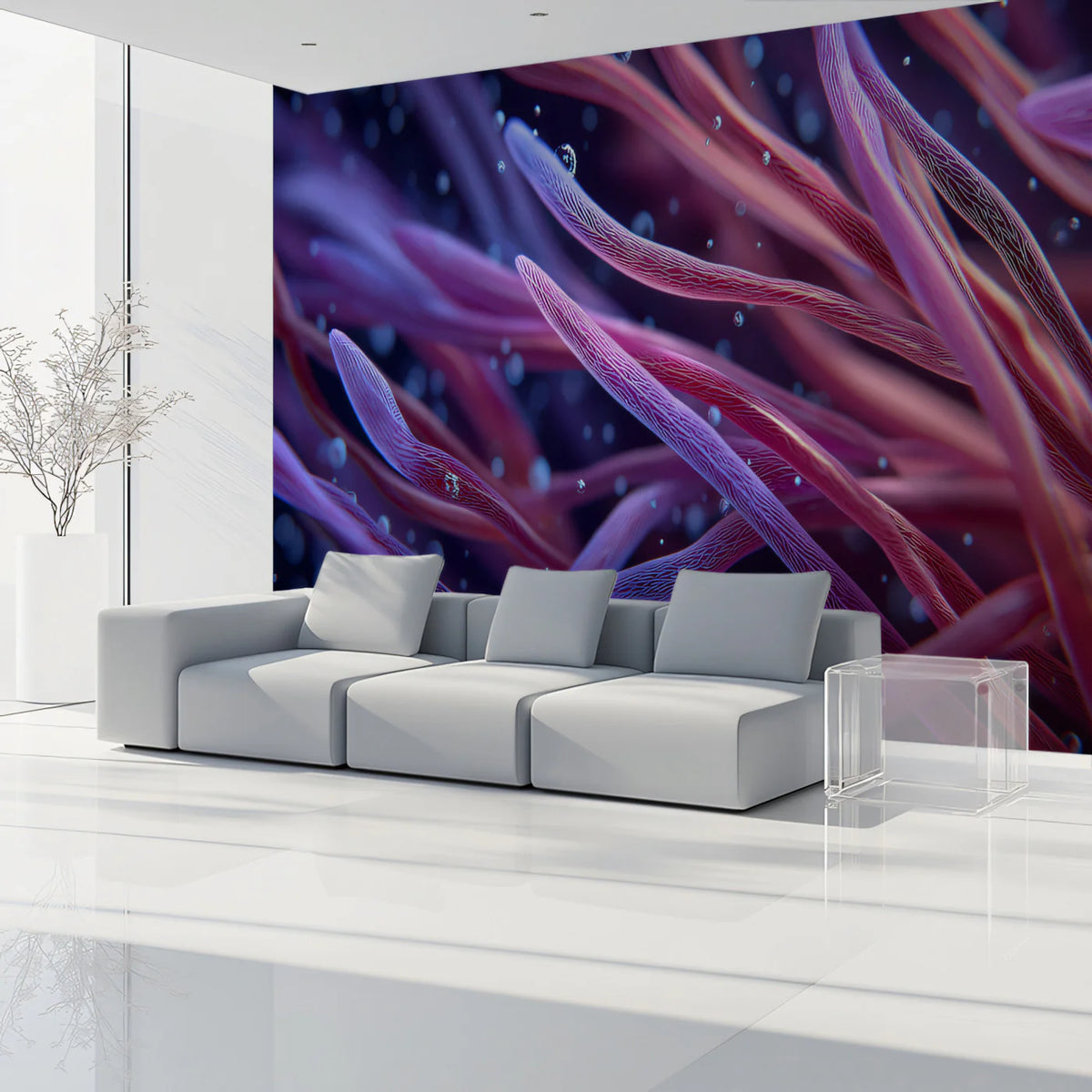 Bioluminescent Anemone Mural Wallpaper — Abstract Deep Sea Flow Mural Wallpaper - pure wallpaper artwork