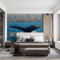 Whale Tail and City Skyline Mural Wallpaper — Artistic Oil Painting Mural Wallpaper - pure wallpaper artwork