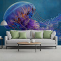 Bioluminescent Jellyfish Mural Wallpaper — Ethereal Marine Design Mural Wallpaper - pure wallpaper artwork