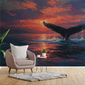 Sunset Whale Fluke Mural Wallpaper — Impressionistic Ocean Art Mural Wallpaper - pure wallpaper artwork