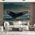 Whale Fluke Coastal Mural Wallpaper — Sunset Ocean Landscape Mural Wallpaper - pure wallpaper artwork