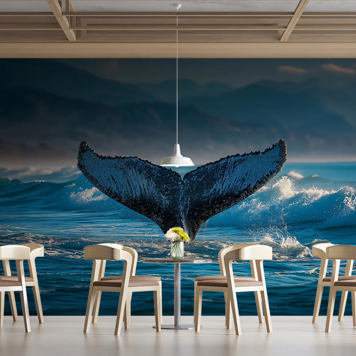 Humpback Whale Tail Ocean Mural Wallpaper —Coastal Nature Decor Mural Wallpaper - pure wallpaper artwork