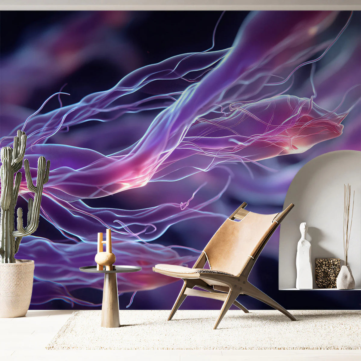 Bioluminescent Fiber Mural Wallpaper — Abstract Neon Fluid Art Mural Wallpaper - pure wallpaper artwork
