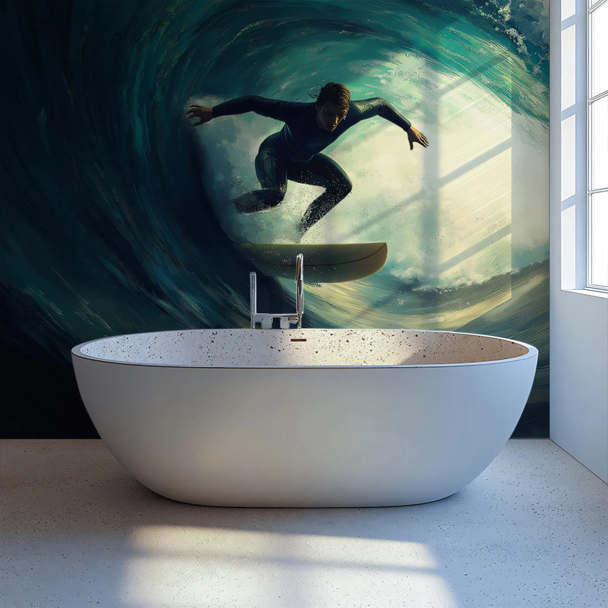 Ocean Surfer Barrel Wave Mural Wallpaper — Moody Cinematic Art Mural Wallpaper - pure wallpaper artwork