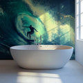 Barrel Wave Surfer Mural Wallpaper — Dramatic Ocean Art Mural Wallpaper - pure wallpaper artwork