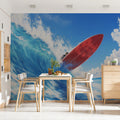 Surfboard Wave Crest Mural Wallpaper — Dynamic Painterly Ocean Art Mural Wallpaper - pure wallpaper artwork