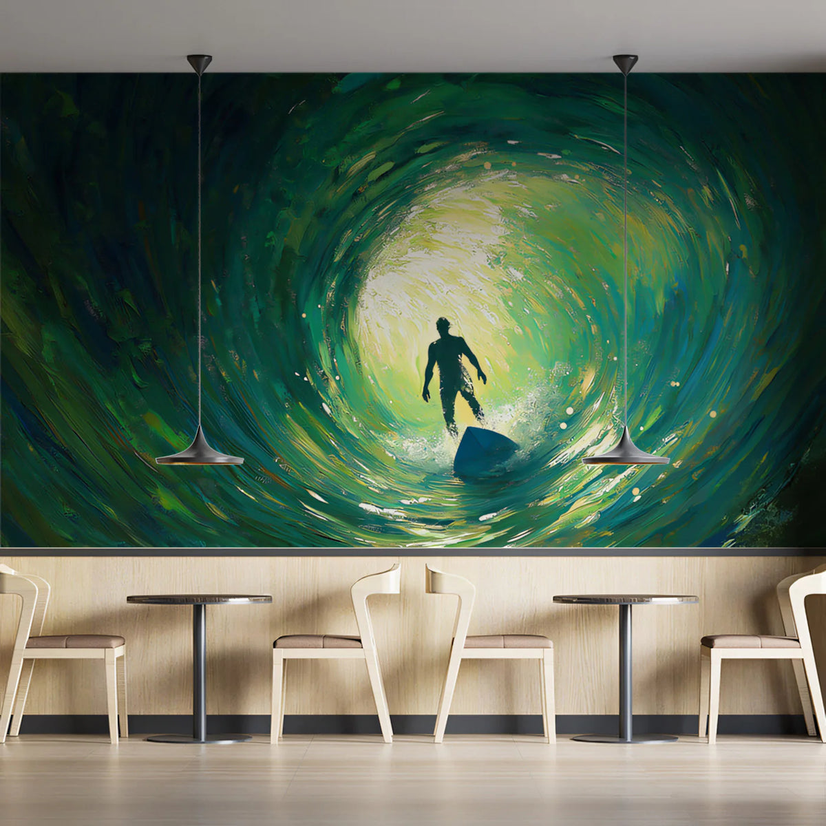Surfer in Barrel Wave Mural Wallpaper — Expressive Impasto Art Mural Wallpaper - pure wallpaper artwork