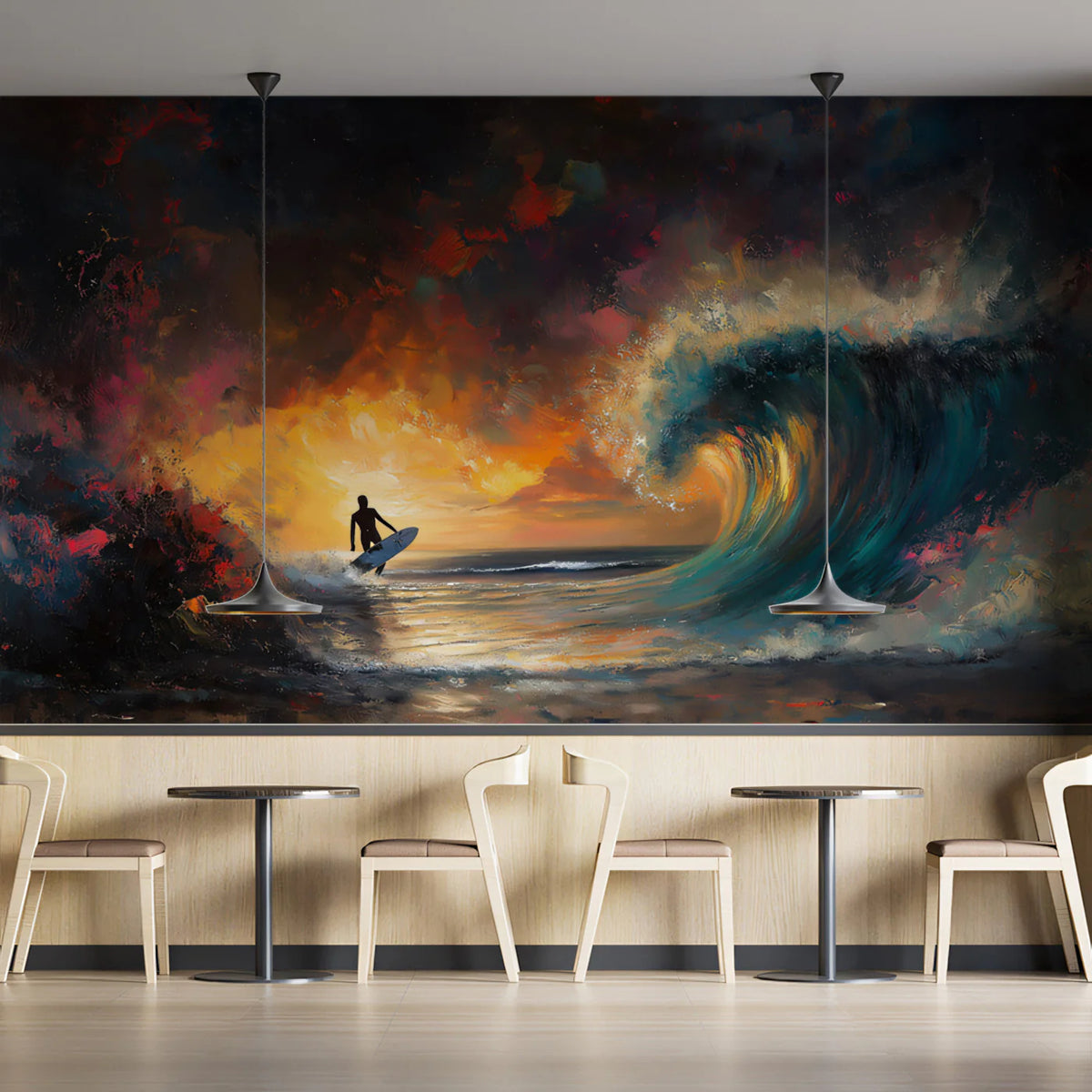 Psychedelic Sunset Wave Mural Wallpaper — Expressive Oil Painting Mural Wallpaper - pure wallpaper artwork
