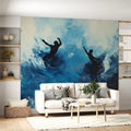 Swimmers in Turbulent Water Mural Wallpaper — High Contrast Art Mural Wallpaper - pure wallpaper artwork