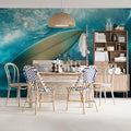 Submerged Surfboard Wave Mural Wallpaper — Moody Coastal Art Mural Wallpaper - pure wallpaper artwork