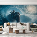 Elephant Surfer Ocean Wave Mural Wallpaper — Dynamic Marine Scene Mural Wallpaper - pure wallpaper artwork