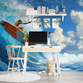 Coastal Surfer Oil Painting Mural Wallpaper — Expressive Ocean Art Mural Wallpaper - pure wallpaper artwork