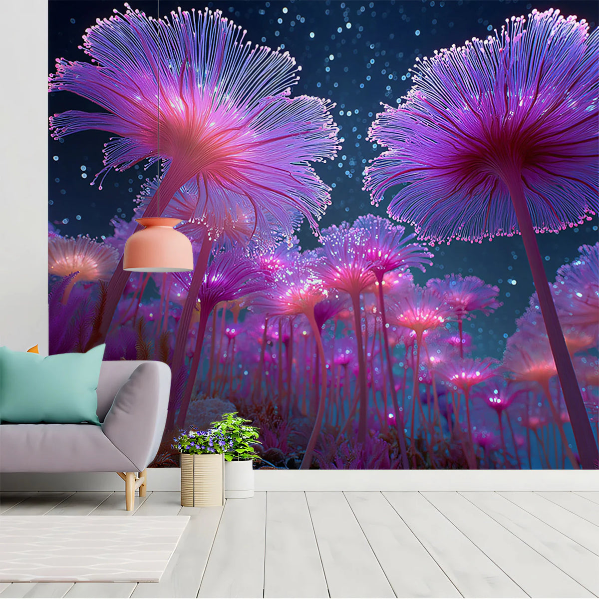 Bioluminescent Coral Garden Mural Wallpaper — Surreal Deep Sea Art Mural Wallpaper - pure wallpaper artwork