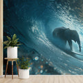Elephant Surfing Wave Mural Wallpaper — Surreal Coastal Art Mural Wallpaper - pure wallpaper artwork