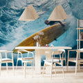 Submerged Surfer Mural Wallpaper — Dynamic Ocean Wave Mural Wallpaper - pure wallpaper artwork