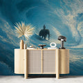 Elephant and Wave Mural Wallpaper — Impressionistic Deep Blue Art Mural Wallpaper - pure wallpaper artwork