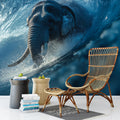 Elephant Surfing Barrel Wave Mural Wallpaper — Energetic Surrealism Mural Wallpaper - pure wallpaper artwork