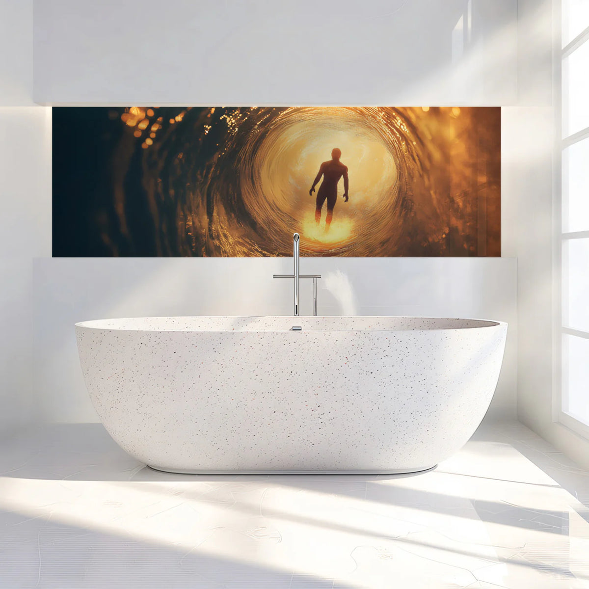 Surfer inside Golden Ocean Wave Mural Wallpaper - pure wallpaper artwork