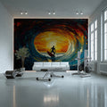 Surfer Sunset Barrel Wave Mural Wallpaper — Artistic Oil Painting Mural Wallpaper - pure wallpaper artwork