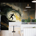 Barrel Wave Surfer Mural Wallpaper —Moody Oil Painting Style Mural Wallpaper - pure wallpaper artwork