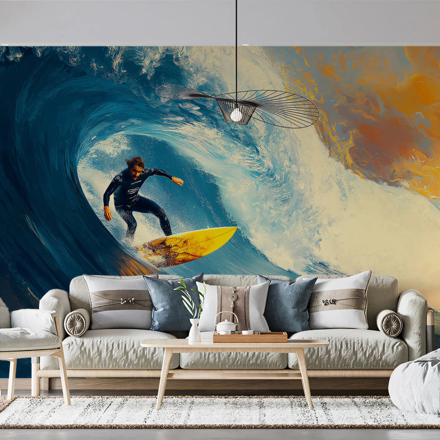 Surfing Wave Mural Wallpaper — Dynamic Impressionist Art Mural Wallpaper