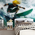 Anime Surfer Action Mural Wallpaper — High Energy Coastal Art Mural Wallpaper - pure wallpaper artwork