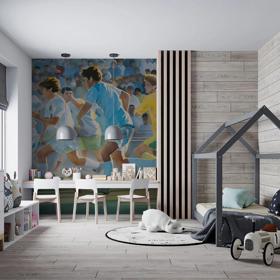 Watercolor Soccer Match Mural Wallpaper — Impressionist Sports Art Mural Wallpaper