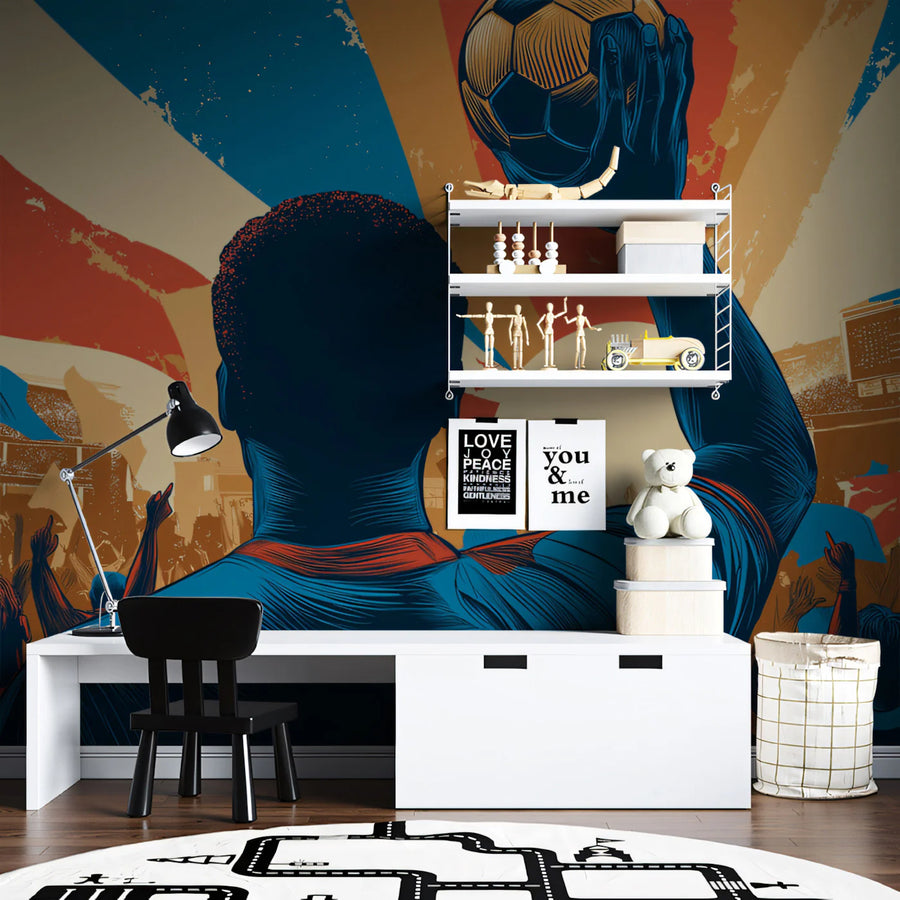 Victory Silhouette Mural Wallpaper — Retro Sports Art Motif Mural Wallpaper