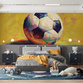 Abstract Cubist Soccer Ball Mural Wallpaper in Ochre and Primary Tones Mural Wallpaper - pure wallpaper artwork