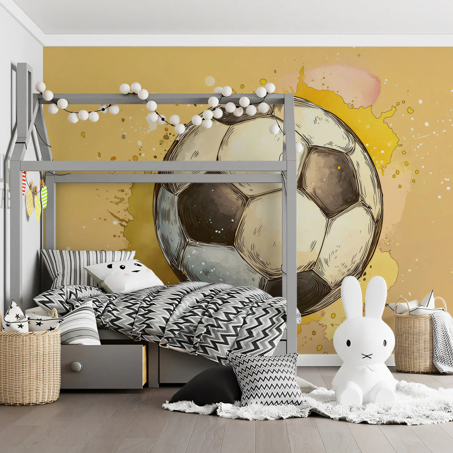 Soccer Ball Watercolor Mural Wallpaper — Artistic Neutral Design Mural Wallpaper