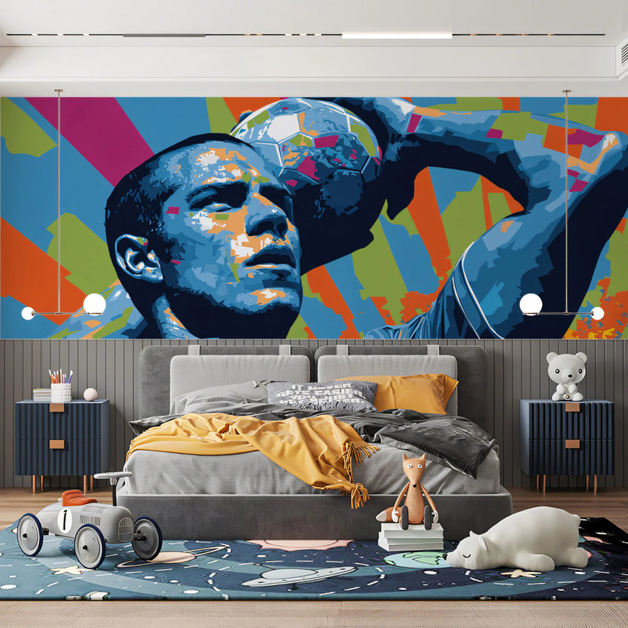 Dynamic Footballer Pop Art Mural Wallpaper — Vivid Graphic Portrait Mural Wallpaper
