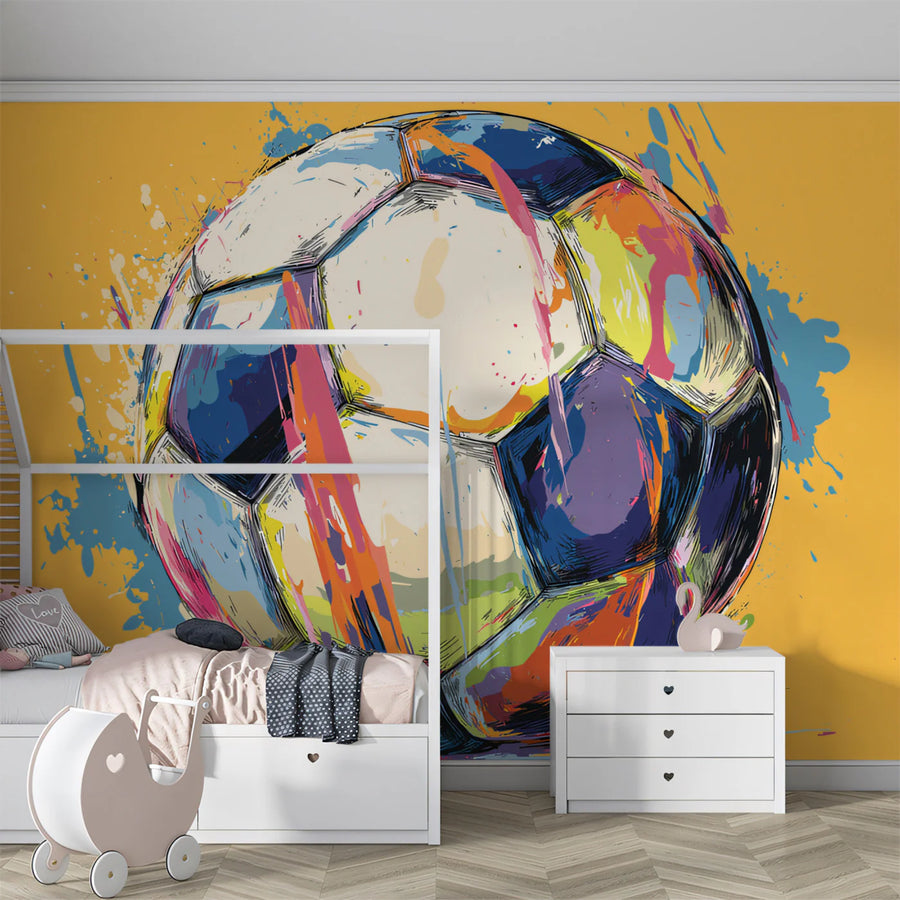 Abstract Soccer Ball Mural Wallpaper — Vibrant Splatter Art Design Mural Wallpaper