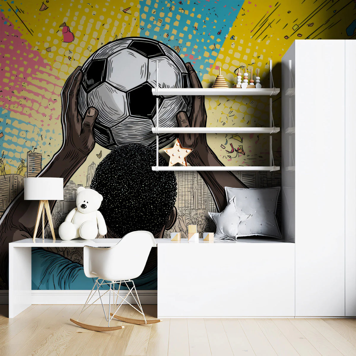 Stadium Victory Mural Wallpaper — Pop Art Soccer Celebration Mural Wallpaper - pure wallpaper artwork