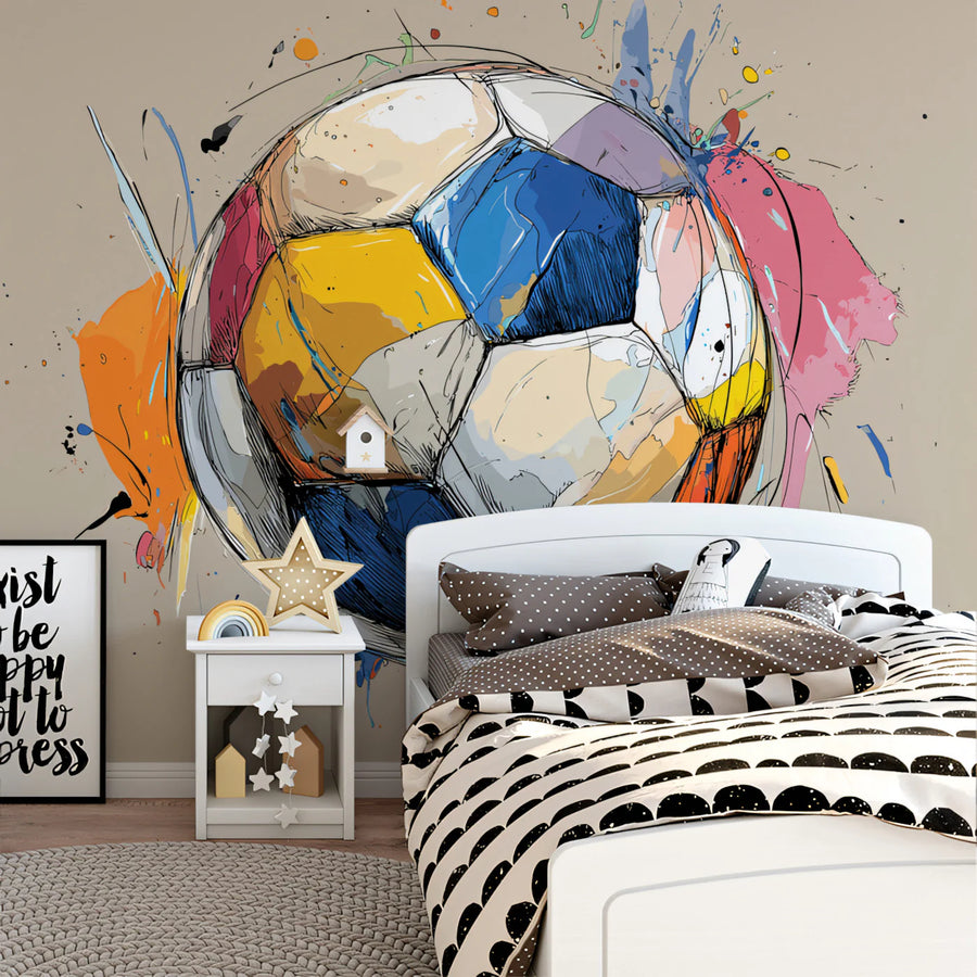 Abstract Soccer Ball Mural Wallpaper — Vibrant Sketch Art Mural Wallpaper