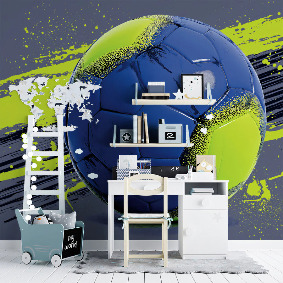 Neon Sports Ball Mural Wallpaper — High-Contrast Grunge Art Mural Wallpaper