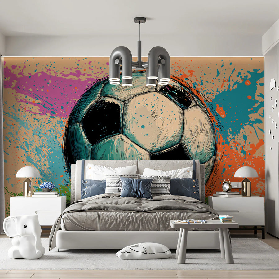 Urban Soccer Sketch Mural Wallpaper — Energetic Grunge Style Mural Wallpaper