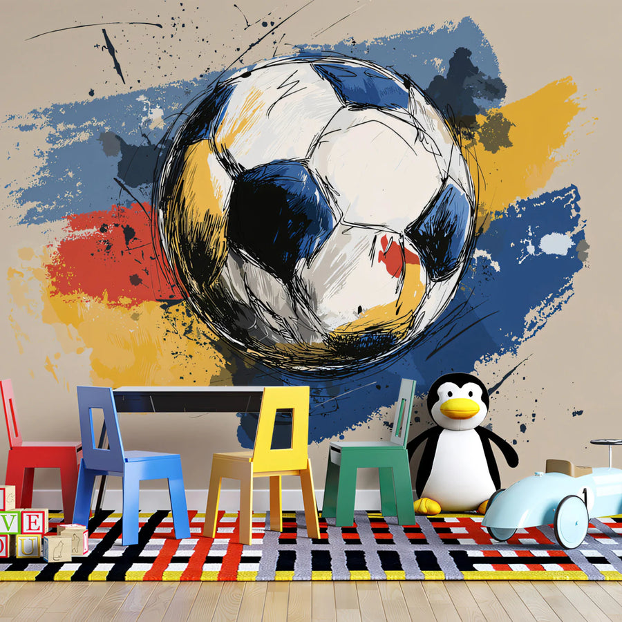 Soccer Ball Sketch Mural Wallpaper — Artistic Sport Wall Decor Mural Wallpaper