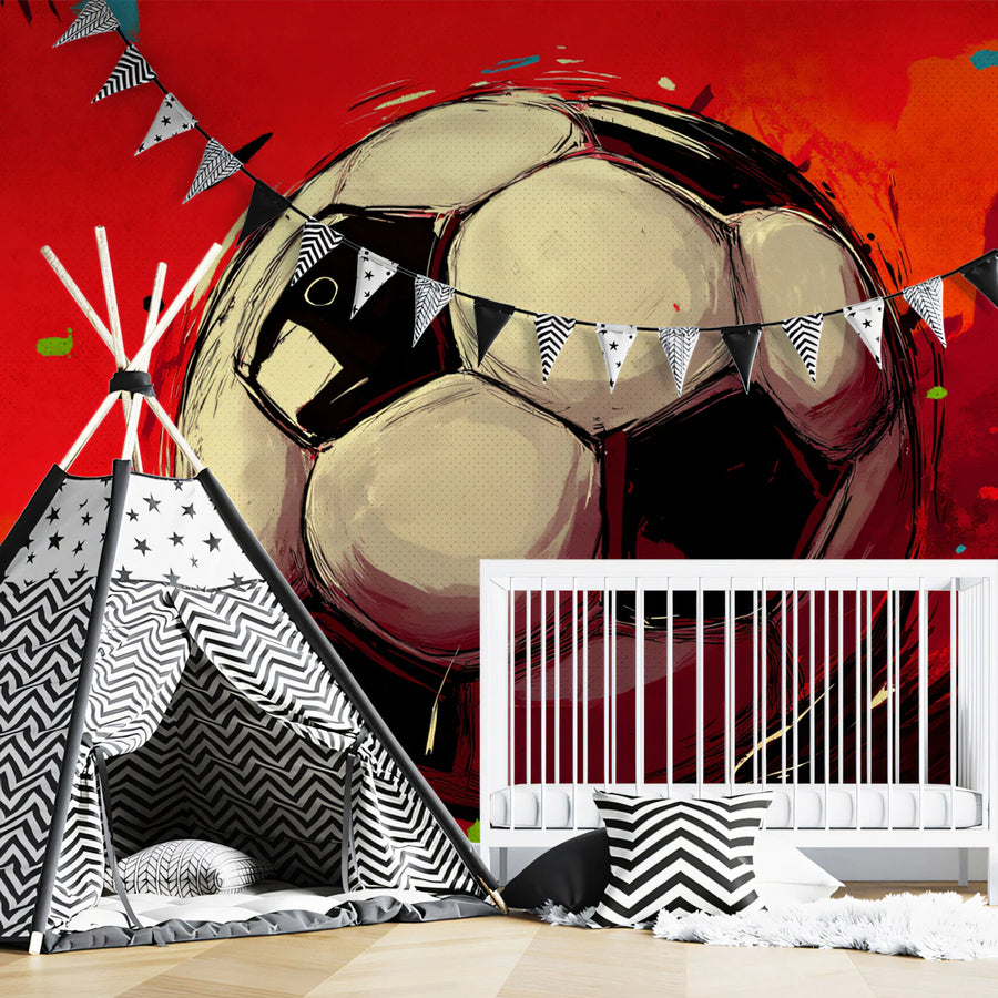 Dynamic Soccer Ball Mural Wallpaper — Artistic Brushstroke Design Mural Wallpaper