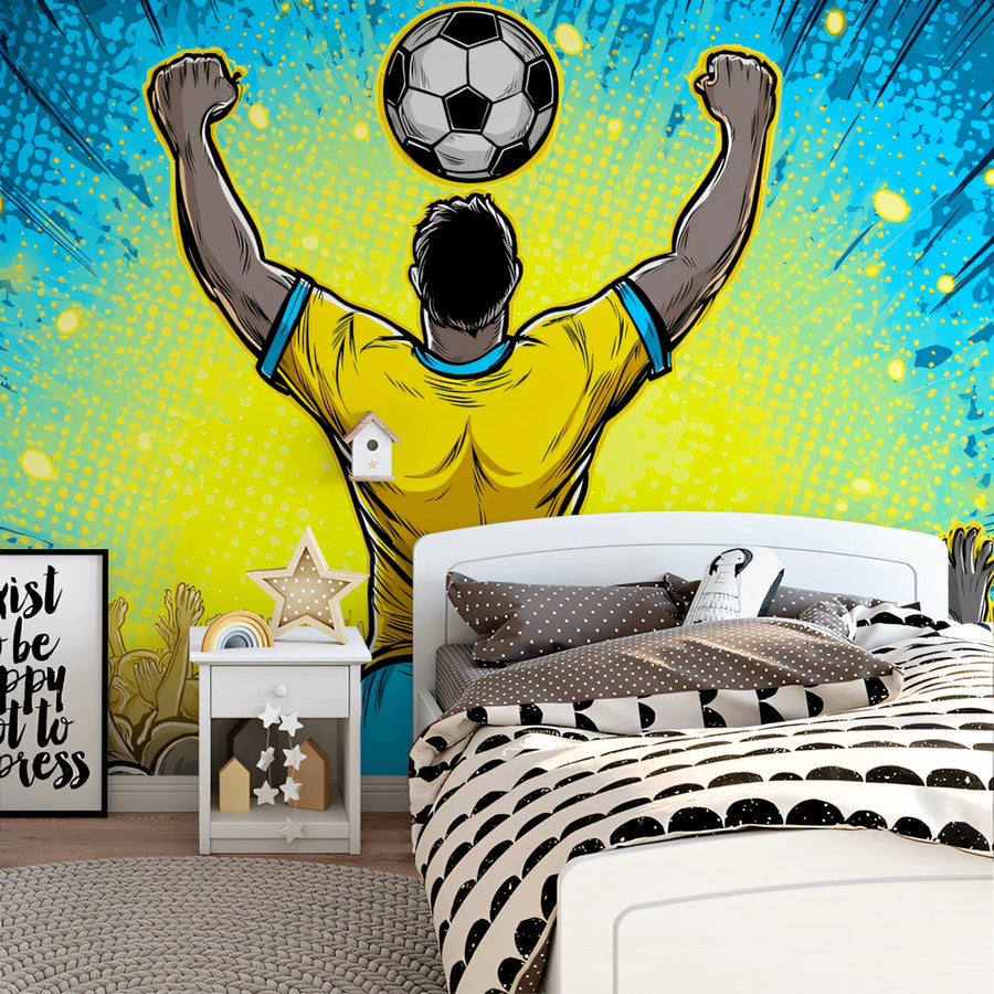 Soccer Victory Comic Mural Wallpaper — Dynamic Pop Art Graphic Mural Wallpaper