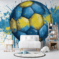 Sketch Soccer Ball Mural Wallpaper — Vibrant Blue and Yellow Art Mural Wallpaper - pure wallpaper artwork