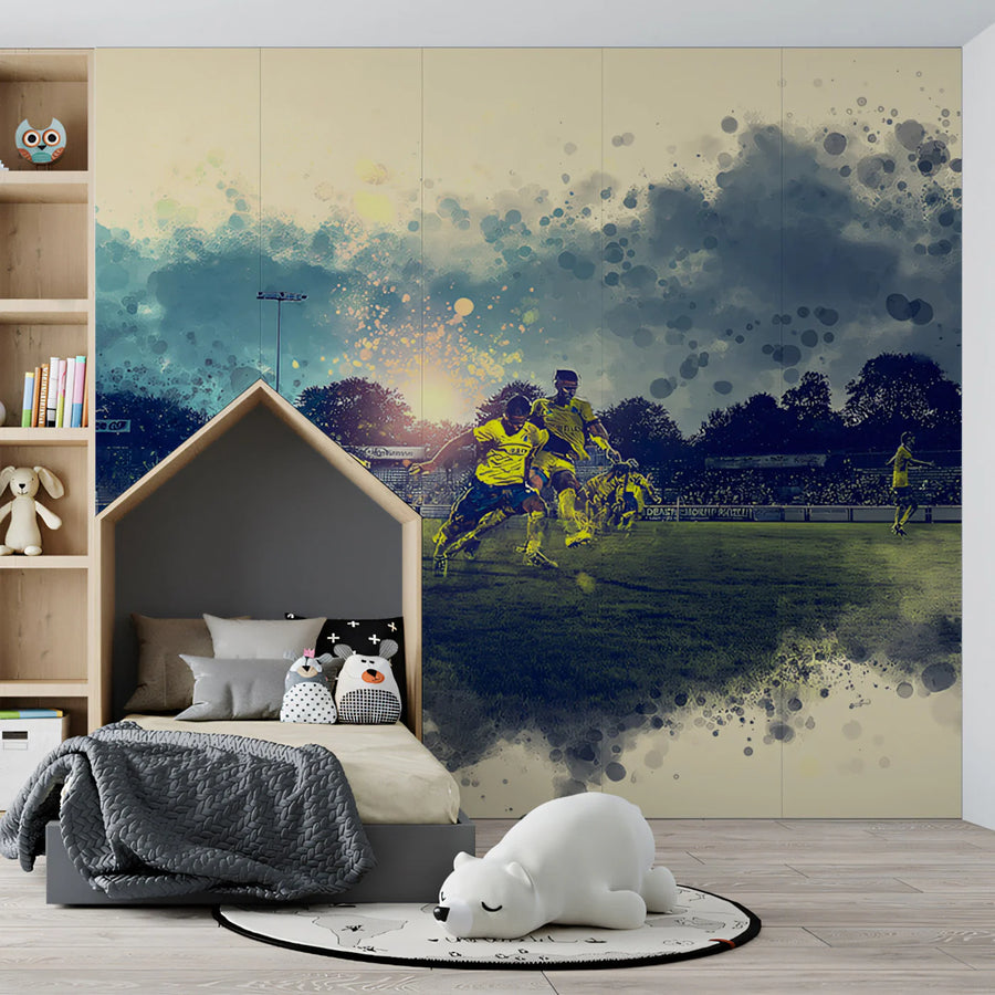 Cinematic Soccer Match Mural Wallpaper — Artistic Sports Scene Mural Wallpaper