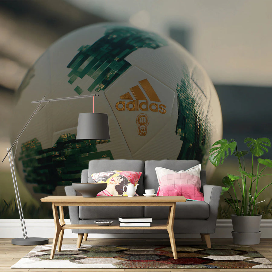 Modern Soccer Ball Mural Wallpaper with Forest Green and Gold Accents Mural Wallpaper