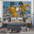 Vintage Soccer Comic Mural Wallpaper — Retro Sports Illustration Mural Wallpaper - pure wallpaper artwork