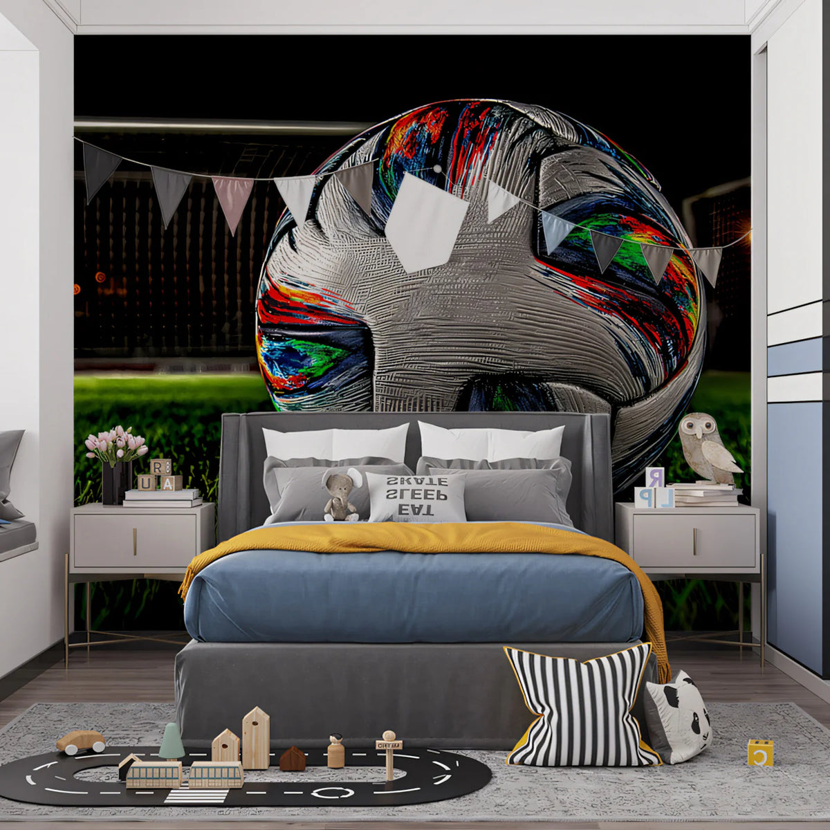 Abstract Soccer Ball Night Match Mural Wallpaper — Sport Art Mural Wallpaper - pure wallpaper artwork
