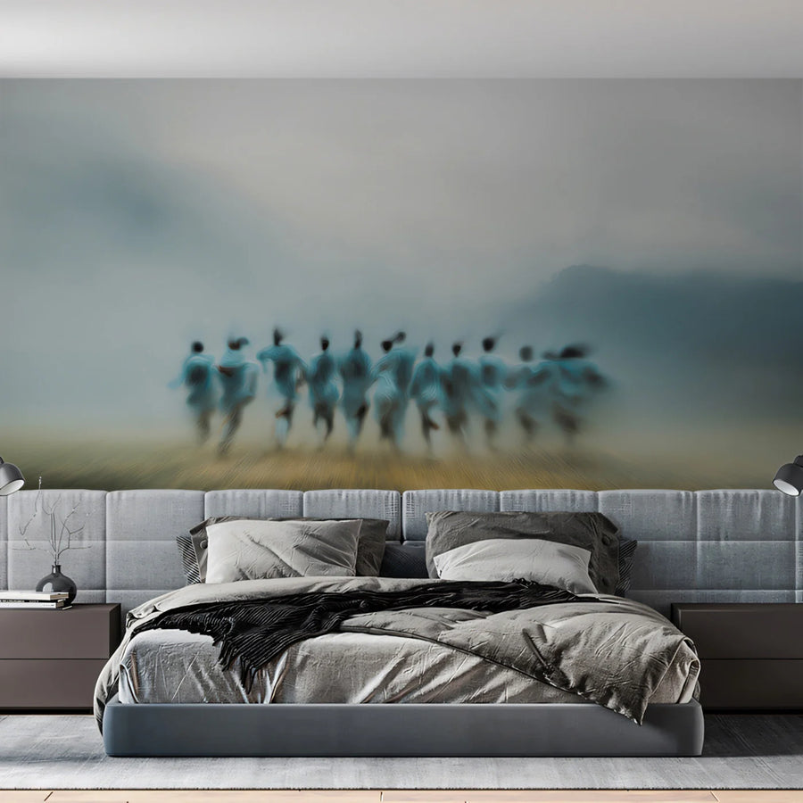 Blurred Soccer Players Mural Wallpaper — Abstract Athletic Motion Mural Wallpaper